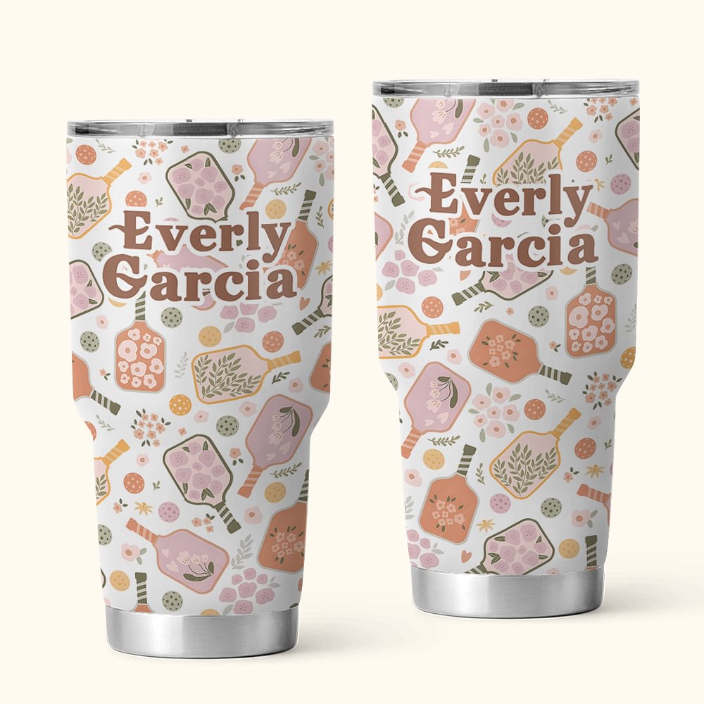 Personalizzato Retro Flower Pickleball Paddles 30 oz nome Tumbler con cannuccia e spazzola Compleanno regalo di laurea per l'amante di Pickleball