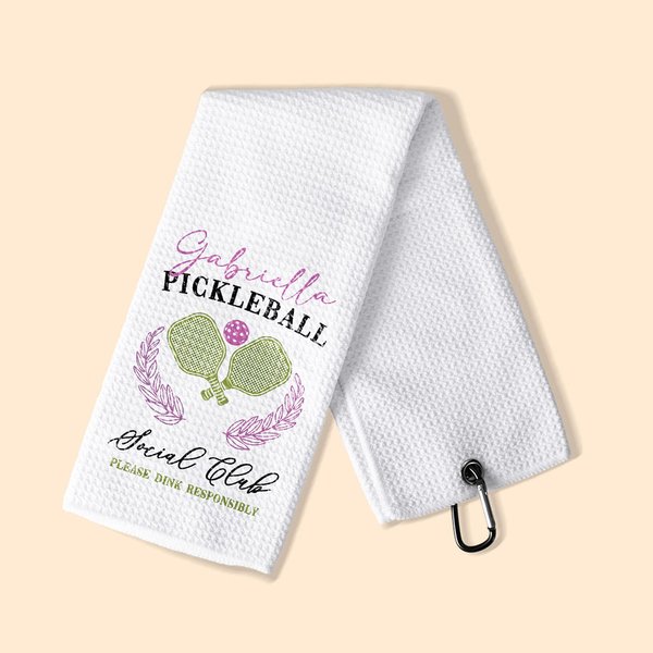 Embroidered Pickleball Theme Waffle Sport Towel