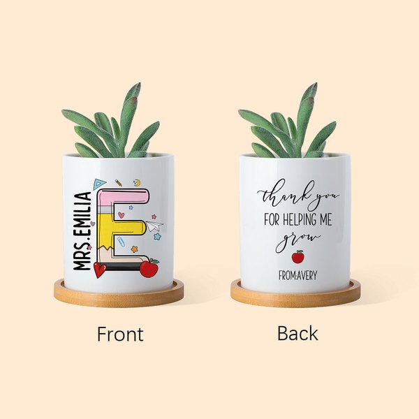 Ceramic Plant Pot with Initial Apple Design