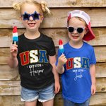 Personalized USA 4th of July 100% Cotton Adult Kid T-shirt Baby Onesie Matching Outfit with Name Independence Day Gift for Family