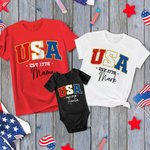 Personalized USA 4th of July 100% Cotton Adult Kid T-shirt Baby Onesie Matching Outfit with Name Independence Day Gift for Family