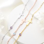 Gepersonaliseerde sierlijke kruis armband met geboortesteen verjaardagscadeau voor christelijke vrouwen