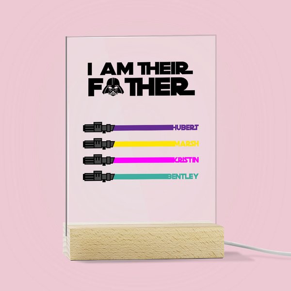 Personalisierte Ich bin ihr Vater Großvater LED-Nachtlicht mit 1-8 Licht Säbel Namen und hölzerne Basis Vatertag Geschenk für Papa Großvater