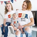 Personalized USA 4th of July 100% Cotton Adult Kid T-shirt Baby Onesie Matching Outfit with Name Independence Day Gift for Family