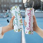 Personalisierte bunte Pickleball 20oz Skinny Becher mit Namen und Strohhalm Graduierung Geburtstag Geschenk für Sportliebhaber
