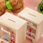 Personalized Cute Cartoon Wooden Money Boxes with Name Birthday Gift for Kids