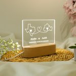 Veilleuse de LED avec Socle en Bois Personnalisée avec Nom et Pays Cadeau d'Adieu pour la Famille et les Amis