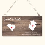 Personalized State to State Map Wooden Wall Decor with Names Graduation Friendship Long Distance Gift for Family Friend