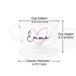 Personalisierte Liebe 16oz Glas Kaffeetasse Set mit Untersetzer und Name Geburtstag Housewarming Geschenk für Frauen