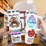 Cadeau personnalisé pour la journée de l'enseignant - Stylo pomme, règle et texte en vedette - Tumbler 40oz avec couvercle et paille