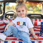 Personalized USA 4th of July 100% Cotton Adult Kid T-shirt Baby Onesie Matching Outfit with Name Independence Day Gift for Family
