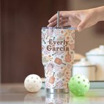 Personalized Retro Flower Pickleball Paddles 30oz Name Tumbler with Straw and Brush Birthday Graduation Gift for Pickleball Lover