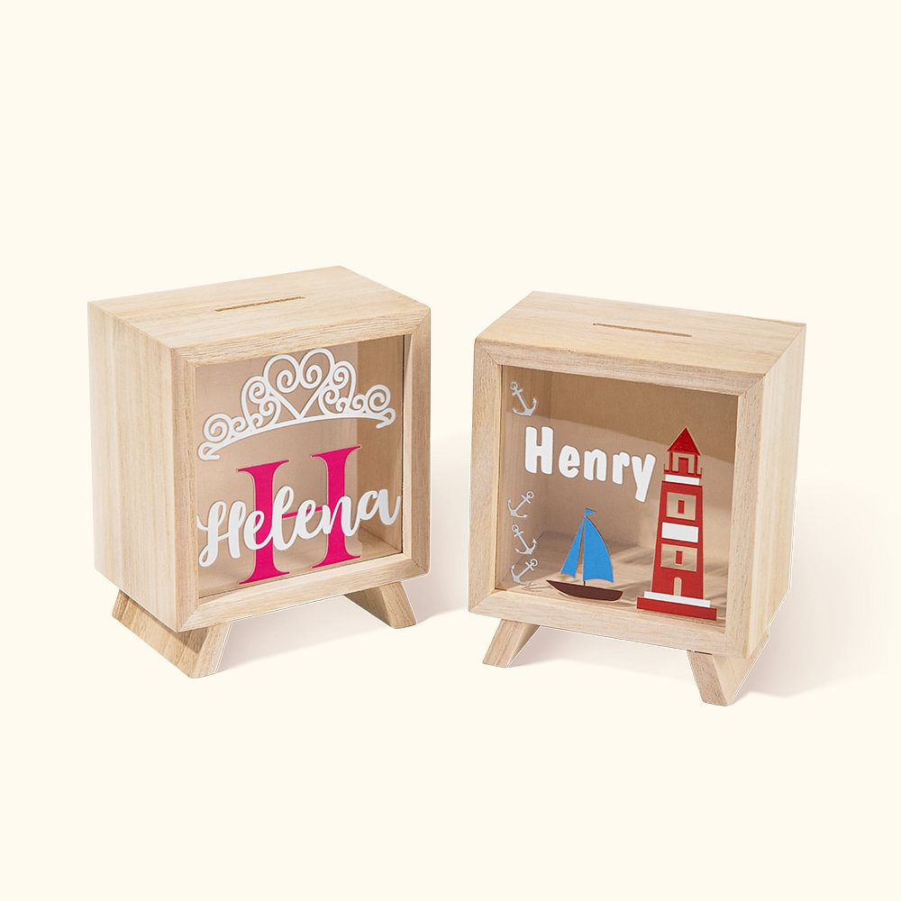Tirelire en Bois Personnalisée avec Nom Cadeau d'Anniversaire pour Enfants