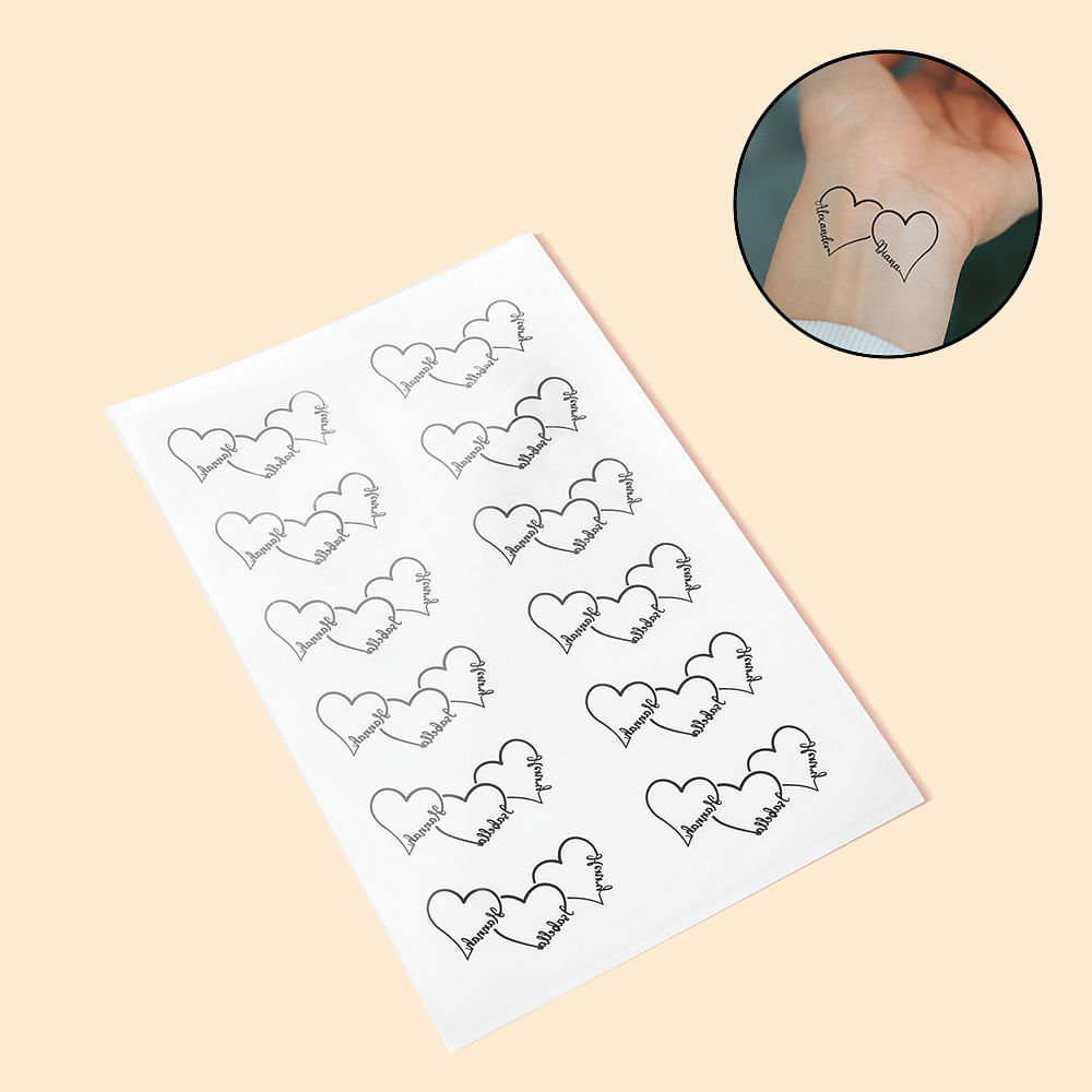 Tatouage Temporaire Imperméable Personnalisé avec 1-5 Noms Motif de Coeurs Cadeau de Soirée Fête des Pères pour Famille Ami Couple