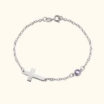 Gepersonaliseerde sierlijke kruis armband met geboortesteen verjaardagscadeau voor christelijke vrouwen