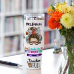 Cadeau personnalisé pour la journée de l'enseignant - Stylo pomme, règle et texte en vedette - Tumbler 40oz avec couvercle et paille