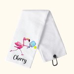 Personalisierte Baumwolle super saugfähig Flamingo Pickleball Waffel Handtuch mit Namen Geburtstag Geschenk für Sportliebhaber