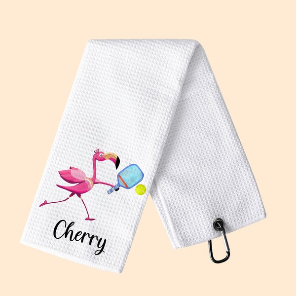 Personalisierte Baumwolle super saugfähig Flamingo Pickleball Waffel Handtuch mit Namen Geburtstag Geschenk für Sportliebhaber