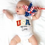 Personalized USA 4th of July 100% Cotton Adult Kid T-shirt Baby Onesie Matching Outfit with Name Independence Day Gift for Family