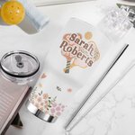 Personalized Retro Flower Pickleball Paddles 30oz Name Tumbler with Straw and Brush Birthday Graduation Gift for Pickleball Lover