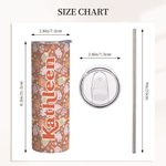 Personalised Retro Floral Pickleball Peak Racket 20oz Name Skinny Tumbler with Lid Straw and Cleaning Brush Birthday Gift for Pickleball Lover