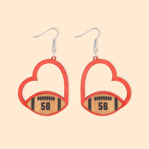 Orecchini in legno personalizzati a forma di cuore con testo Regalo per la squadra del giorno della partita per le donne, le ragazze e i tifosi del calcio