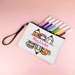Personalised Retro Floral Pencils Portable Zipper Storage Bag with Name and Wrist Strap Back to School Appreciation Birthday Gift for Teacher Student