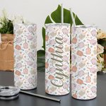 Personalised Retro Floral Pickleball Peak Racket 20oz Name Skinny Tumbler with Lid Straw and Cleaning Brush Birthday Gift for Pickleball Lover