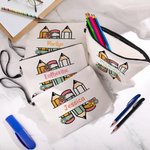 Personalised Retro Floral Pencils Portable Zipper Storage Bag with Name and Wrist Strap Back to School Appreciation Birthday Gift for Teacher Student