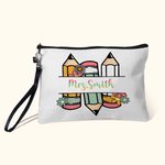 Personalised Retro Floral Pencils Portable Zipper Storage Bag with Name and Wrist Strap Back to School Appreciation Birthday Gift for Teacher Student