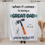 Personalized When It Comes To Being A Great Dad Blanket with Hammer Footprint Father's Day Birthday Gift for Dad Grandpa