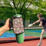 Personalisierte Retro Blume Pickleball Paddles Wasser Cup Pouch mit verstellbarer Schnalle Geburtstag Geschenk für Sportliebhaber