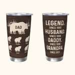 Personalized Papa Bear Legend 20oz Tumbler with Name and 1-12 Kid Bears Father's Day Birthday Gift for Him