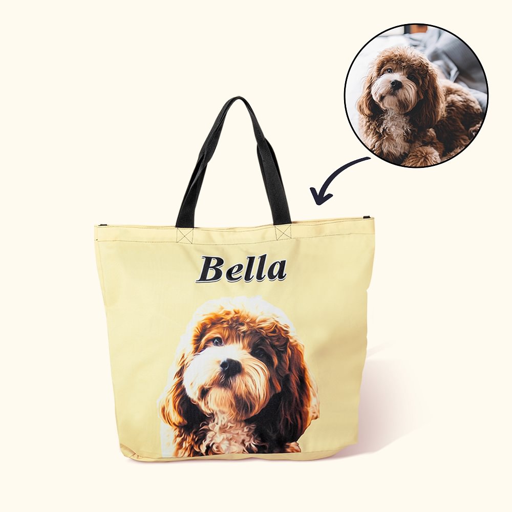 Sac en Toile Personnalisé avec Nom Grande Capacité avec Fermeture Éclair Cadeau Anniversaire pour Amoureux des Animaux de Compagnie