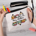 Personalised Retro Floral Pencils Portable Zipper Storage Bag with Name and Wrist Strap Back to School Appreciation Birthday Gift for Teacher Student