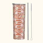 Personalised Retro Floral Pickleball Peak Racket 20oz Name Skinny Tumbler with Lid Straw and Cleaning Brush Birthday Gift for Pickleball Lover
