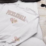 Personalised Retro Flower Pickleball Paddles Design Crewneck T-Shirt Sweatshirt with Name Ball Game Birthday Gift for Pickleball Lover