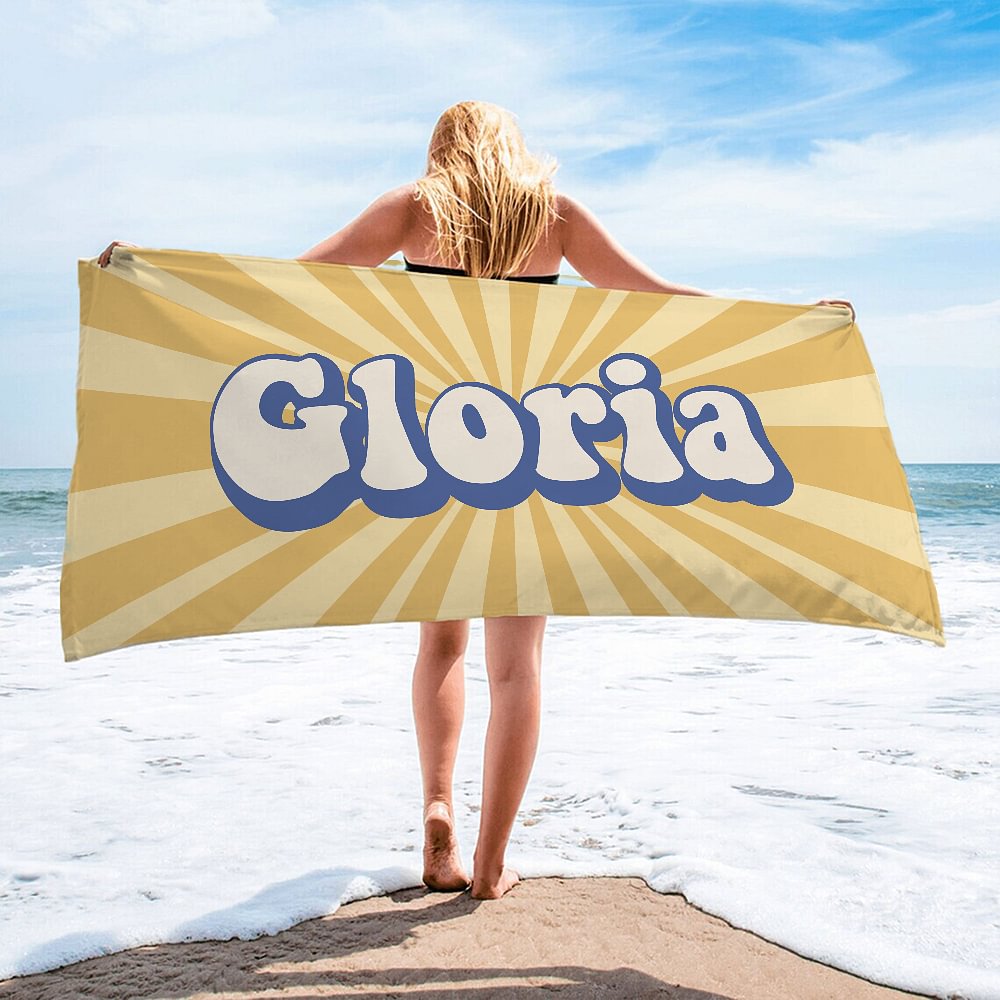 Serviette de Plage Personnalisée avec Prénom Accessoire de Style Rétro Super Absorbante Séchage Rapide Cadeau Anniversaire Fête d'Été pour Femme