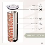 Personalised Retro Floral Pickleball Peak Racket 20oz Name Skinny Tumbler with Lid Straw and Cleaning Brush Birthday Gift for Pickleball Lover