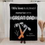 Personalised We Love Building Memories Blanket with Hammer Footprint Father's Day Birthday Gift for Dad Grandpa