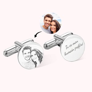 Boutons de Manchette Personnalisés avec Texte et Photo de Portrait Cadeau de Souvenir pour Homme