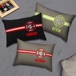 Taie d'oreiller personnalisée à rayures avec logo des pompiers et nom Cadeau de pendaison de crémaillère Cadeau de fin d'études pour les pompiers