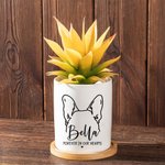 Gepersonaliseerde Forever in Our Hearts Dog Ears Design Keramische Plantenpot met Bamboe Voet en Naam Herdenkingscadeau voor het Verlies van een Hond