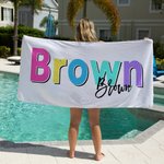 Personalized Colourful Name Beach Towel Super Absorbent Quick Dry Sand Free Summer Vacation Birthday Party Gift for Girl Woman
