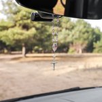 Personalised Photo Birthstone Auto Car Rosary Bracelet with Cross Pendant Memorial Gift for Family Friend