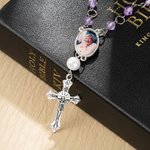 Personalised Photo Birthstone Auto Car Rosary Bracelet with Cross Pendant Memorial Gift for Family Friend