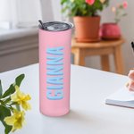 Personalisierte Multicolor Schatten Monogramm 20oz Name Skinny Becher mit Strohhalm und Reinigungsbürste Geburtstag Party Sport Geschenk für sie