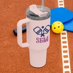 Personalisierte Pickleball Schatten Monogramm 40oz Becher mit Strohhalm große Kapazität Reise-Zubehör Geburtstagsgeschenk für Pickleball Liebhaber