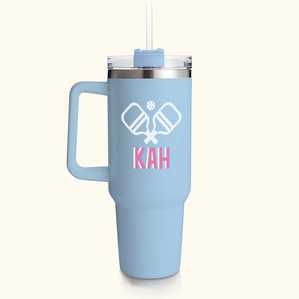 Gobelet Isotherme Personnalisé avec Monogramme Bicolore à Motif Pickleball Tumbler de Grande Capacité Cadeau Anniversaire pour Amateur de Pickleball