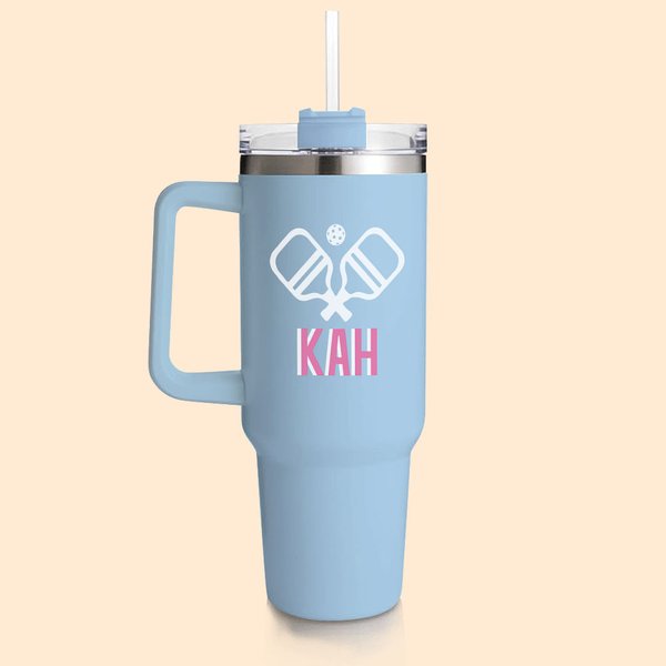 Personalisierte Pickleball Schatten Monogramm 40oz Becher mit Strohhalm große Kapazität Reise-Zubehör Geburtstagsgeschenk für Pickleball Liebhaber